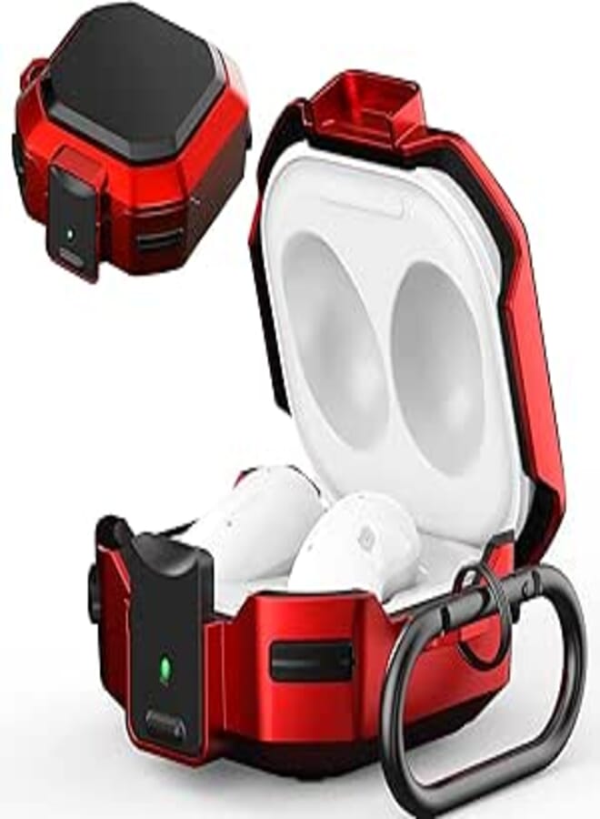 Armor Case Cover for Samsung Galaxy Buds Pro, Galaxy Buds Live, Galaxy Buds 2 Case Cover with Security Lock, Hard Rugged PC Shockproof Case Cover with Keychain/Straps (Red)